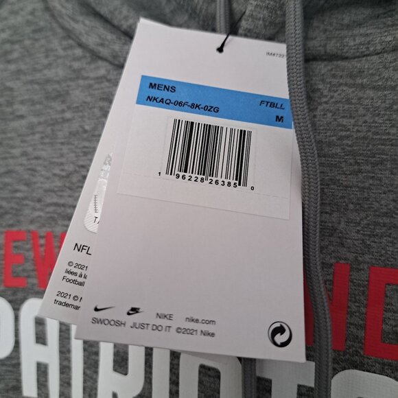 NIKE NFL team apparel PATRIOTS heather grey hooded sweater Therma fit Mens M - Picture 4 of 4